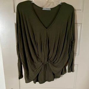 Green Long Sleeve Tee with Knot Detail